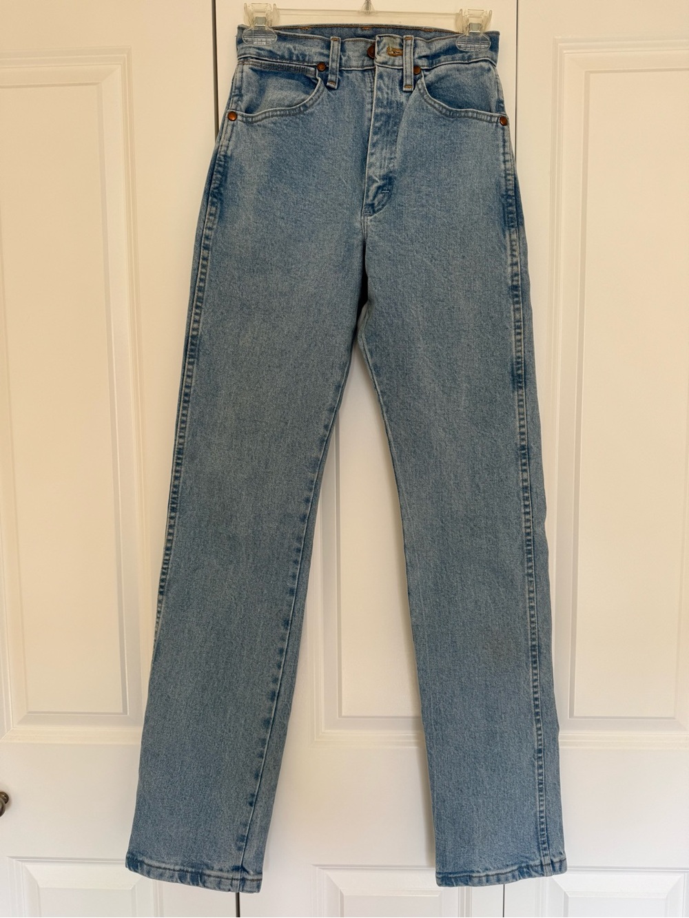 High-Rise Wrangler Straight Leg Jeans in Light Blue